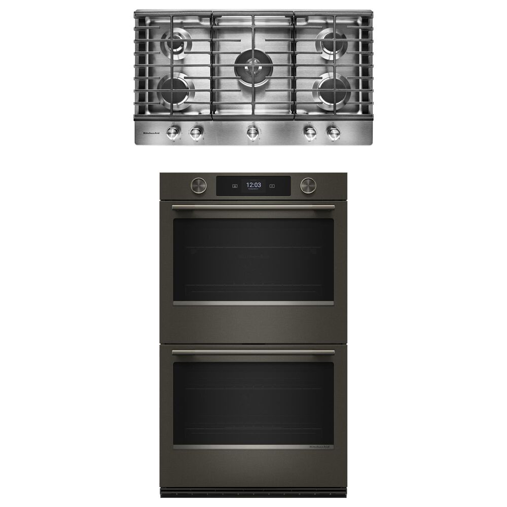 KitchenAid 2-Piece Kitchen Package with Black Ore 30" Smart Double Wall Oven and Stainless Steel 36" Gas Cooktop, , large