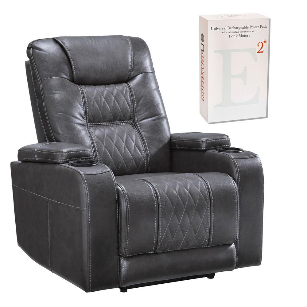 Signature Design by Ashley Composer Power Recliner with Power Headrest in Grey and 2 motor Battery Bundle, , large