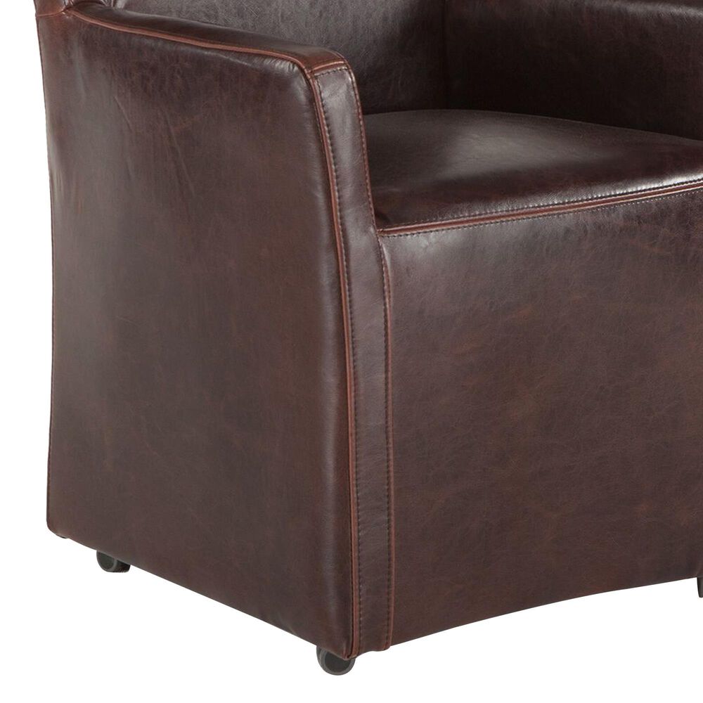 Home Trends &amp; Design Peabody Dining Arm Chair in Brown Leather with Caster Feet, , large