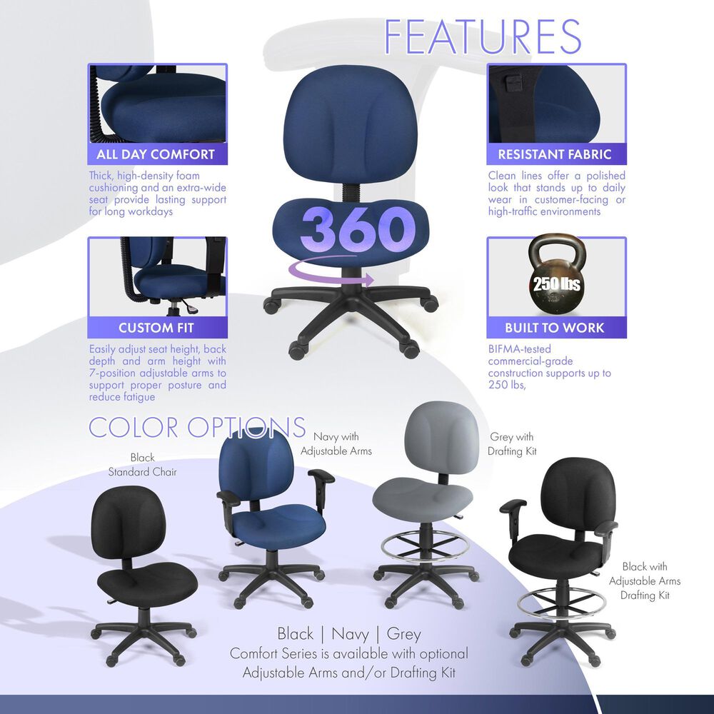 Regency Global Sourcing Comfort Series Swivel Computer Task Chair in Navy Blue, , large