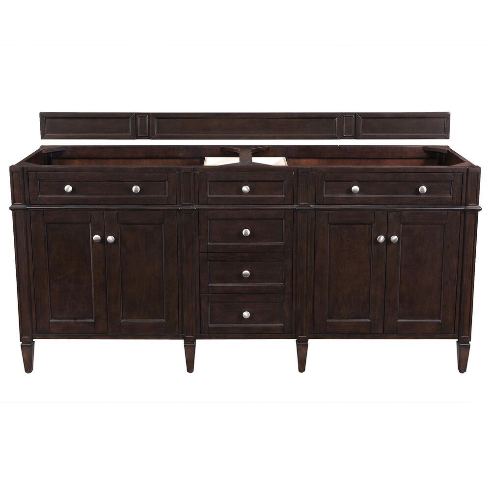 James Martin Vanities Brittany 72&quot; Double Bathroom Vanity in Burnished Mahogany with 3 cm White Zeus Quartz Top and Rectangular Sinks, , large