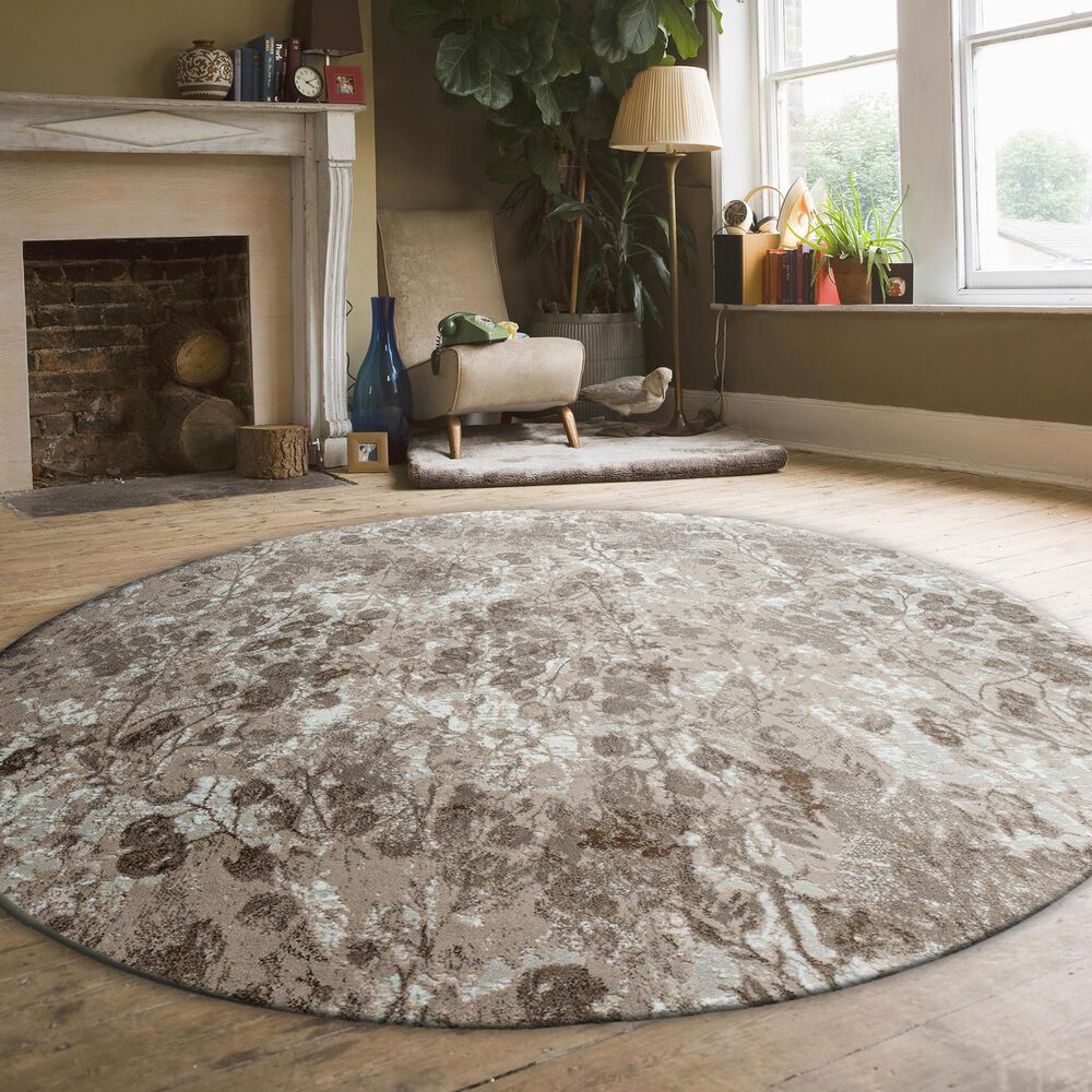 Radici USA Livigno Floral 5&#39;3&quot; Round Beige Area Rug, , large