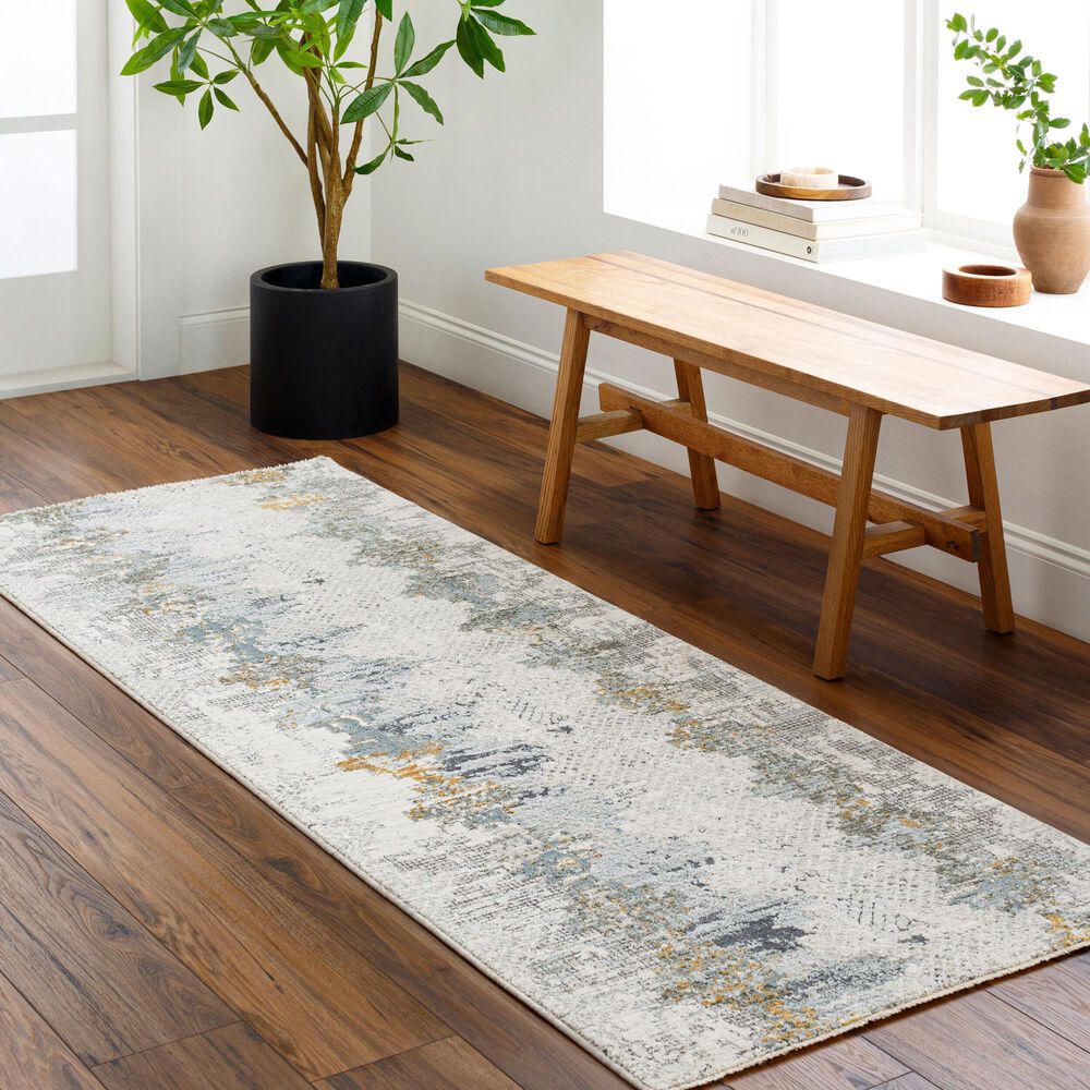 Surya Dresden Off-White, Taupe, Dusty Sage, Ink Blue, Light Gray and Deep Teal 2'7" x 10' Runner, , large