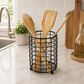 Home Basics Grid Cutlery Holder with Mesh Bottom in Black, , large