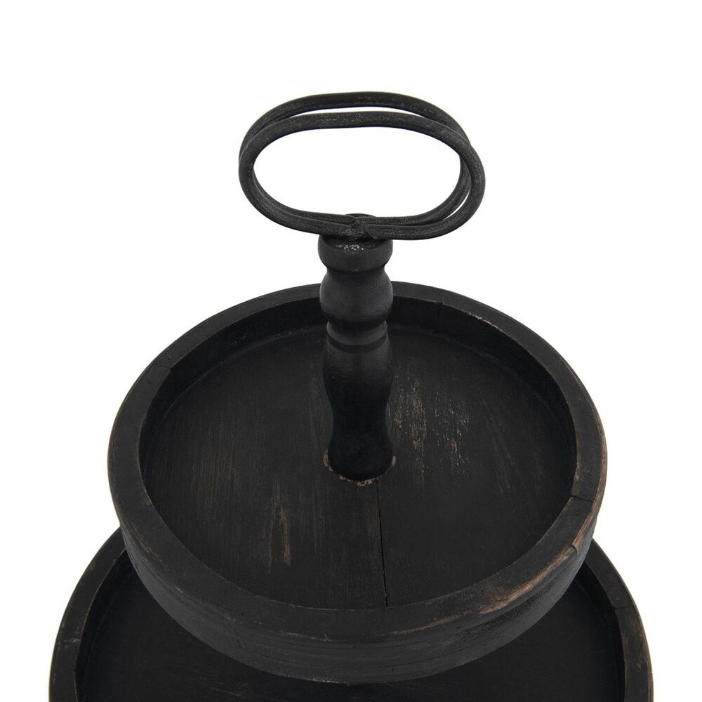 Creative Coop 2-Tier Tray with Metal Handle in Distressed Black, , large