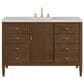 James Martin Vanities Myrrin 48" Single Bathroom Vanity in Mid-Century Walnut with 3 cm Eternal Jasmine Pearl Silestone Top, Rectangular Sink and FreePower Wireless Charger, , large