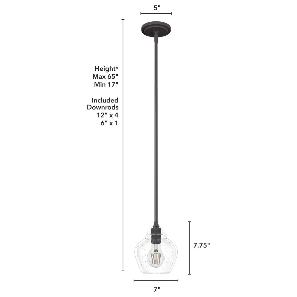 Hunter Dunshire 6.75&quot; 1-Light Mini Pendant with Seeded Shade in Noble Bronze, , large
