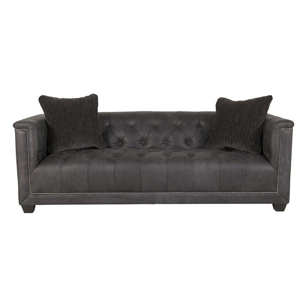 Bernhardt Leather Sofa in High Cotton Coal, , large
