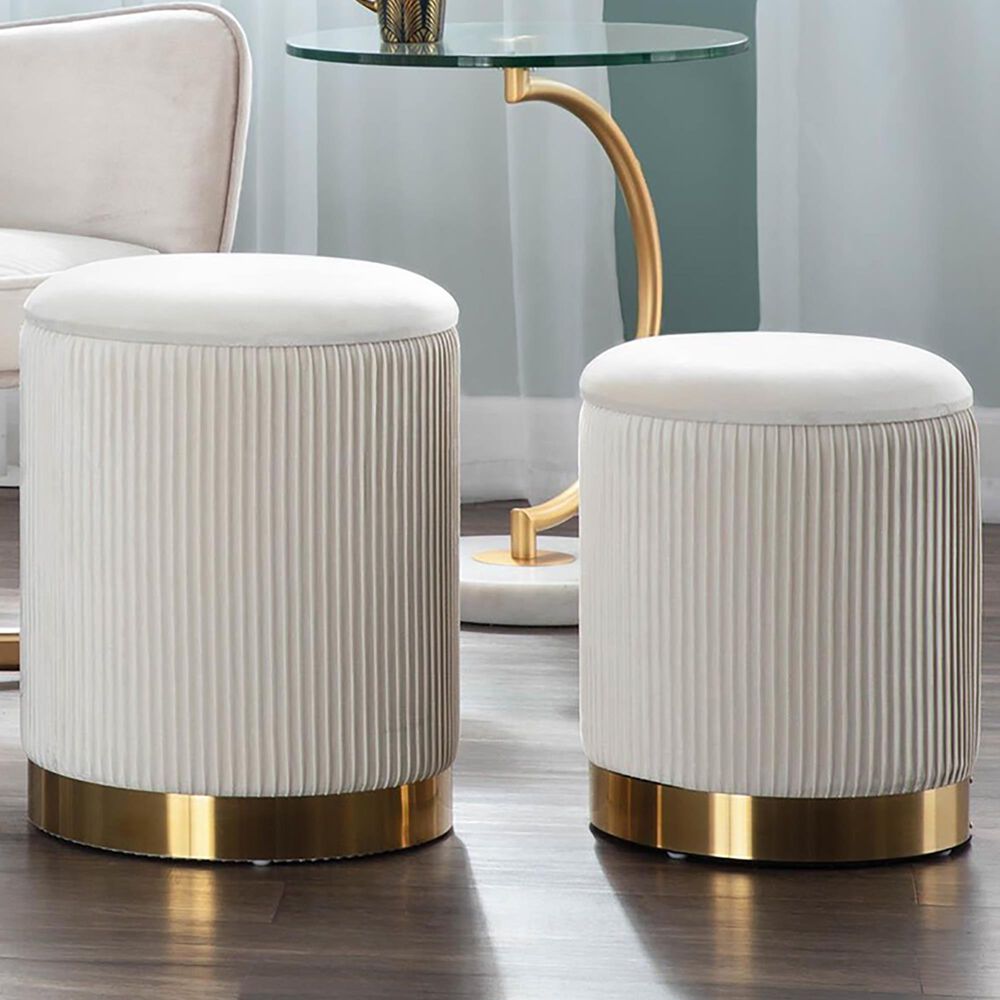 Lumisource Marla 2-Piece Nesting Pleated Ottoman Set in Cream, , large