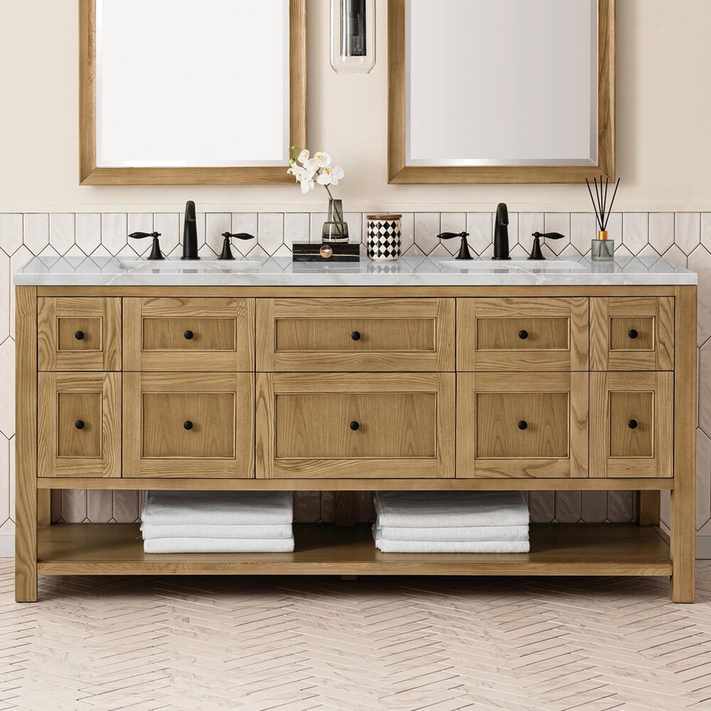 James Martin Breckenridge 48&quot; Single Bathroom Vanity in Light Natural Oak with 3 cm White Zeus Quartz Top and Rectangular Sink, , large