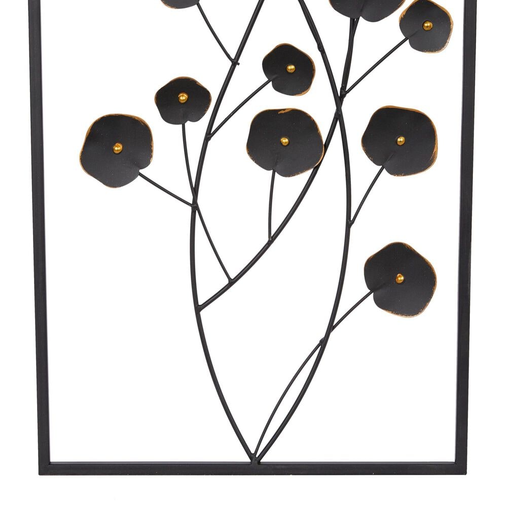 Maple and Jade 42&quot; x 15&quot; Metal Floral Wall Decor with Frame in Matte Black &#40;Set of 2&#41;, , large
