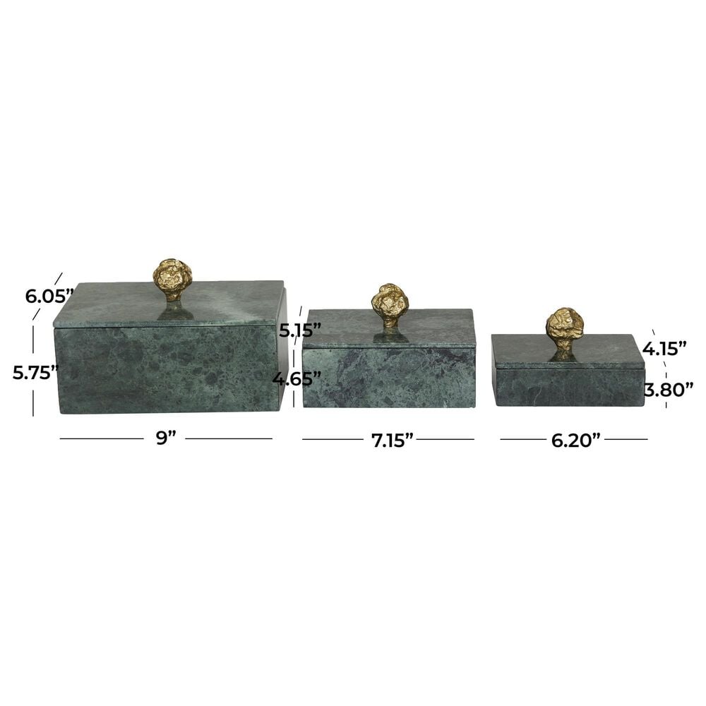 Maple and Jade 3-Piece Decorative Box Set in Vibrant Green, Smoky Gray and Gold, , large