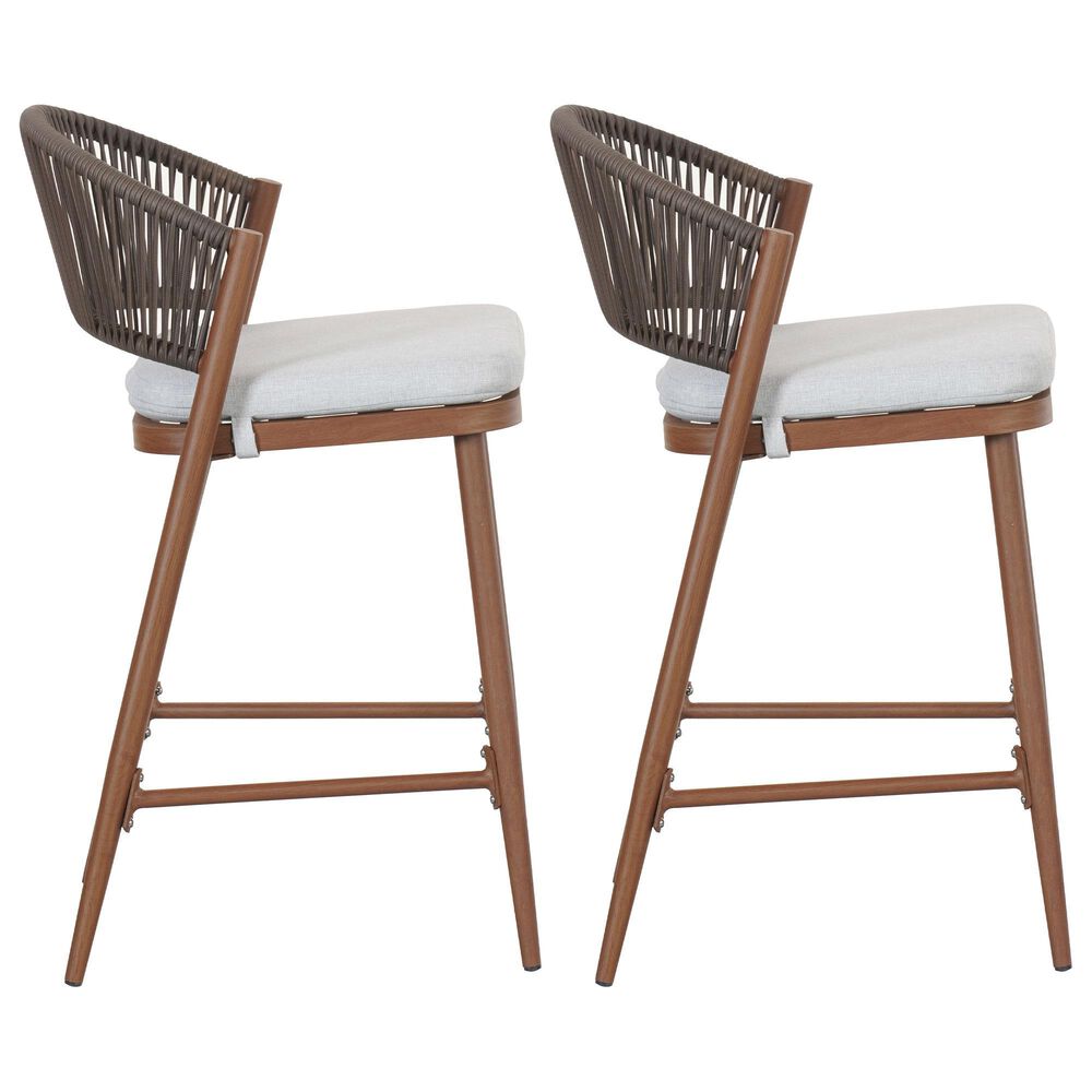 Hearth and Haven 26" Outdoor Counter Stool with Teak Frame in Light Gray (Set of 2), , large