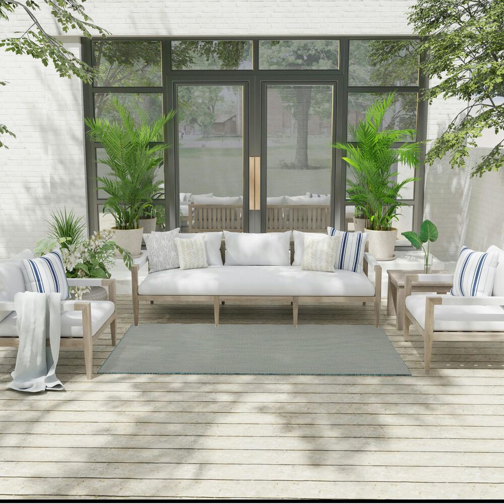 Nourison Courtyard Ivory and Aqua 4&#39; x 6&#39; Indoor/Outdoor Area Rug, , large