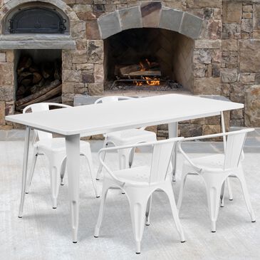 Flash Furniture 5-Piece Metal Dining Table Set in White, , large