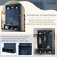 HOMLUX 5-Hook Hall Tree with 3 Hidden Storage in Blue and Walnut, , large