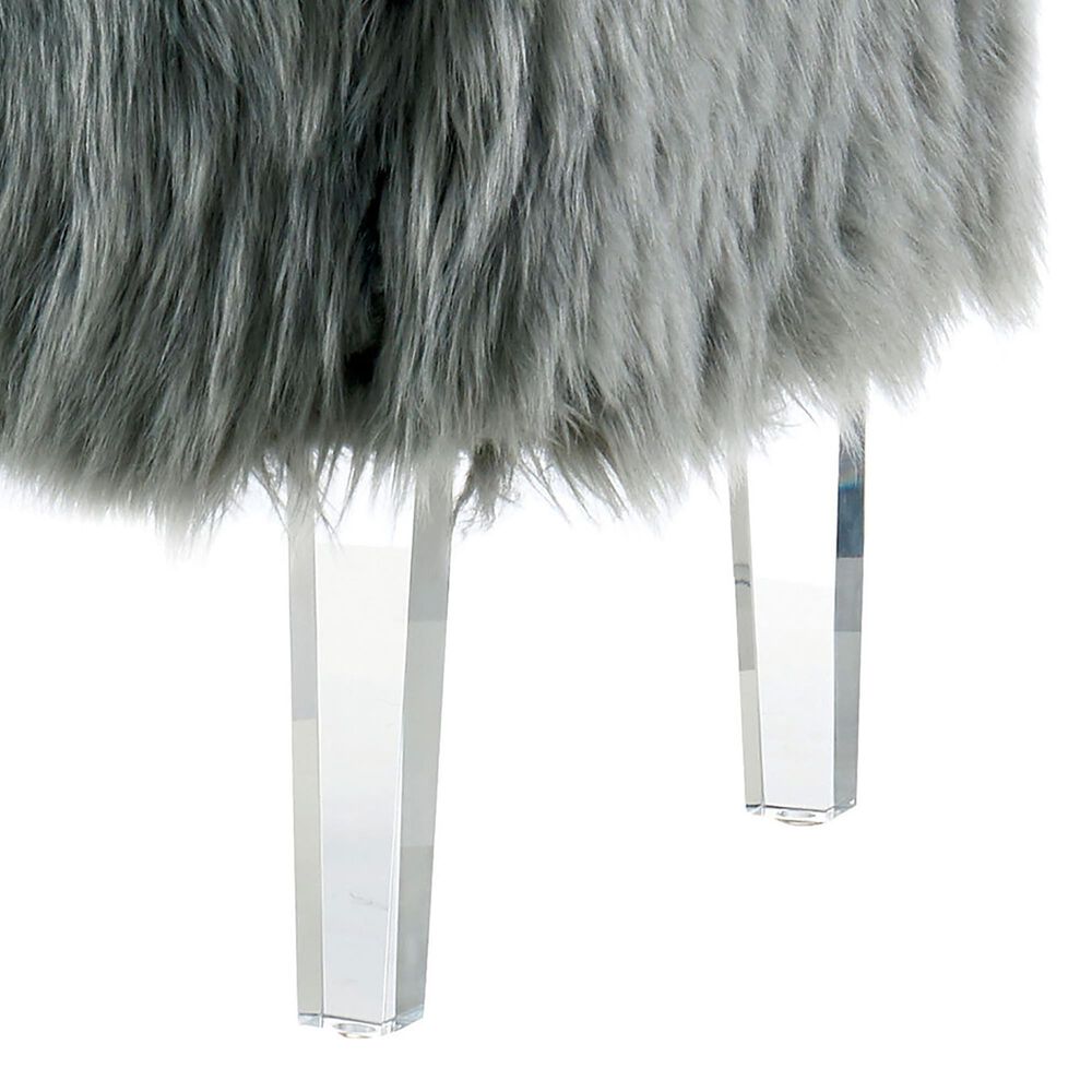 Furniture of America Scherrer Stationary Faux Fur Ottoman in Grey, , large