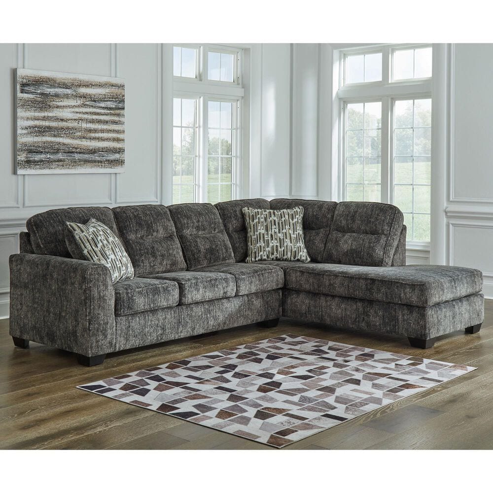 Ashley Lonoke 2-Piece Stationary Sectional Set with Right-Arm Facing Corner Chaise in Gunmetal, , large