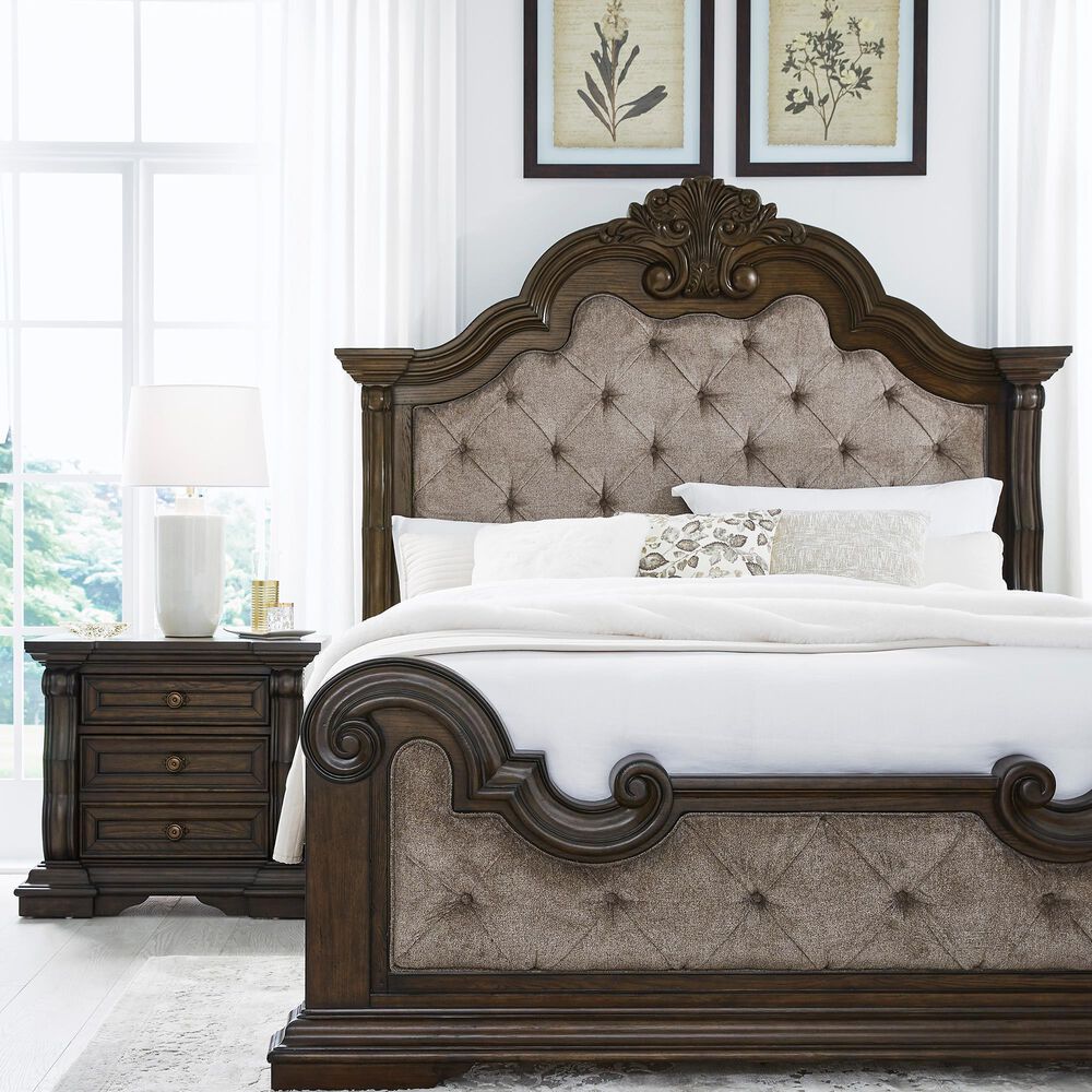 Millenium Maylee King Upholstered Bed and Two Nightstands in Dark Brown, , large