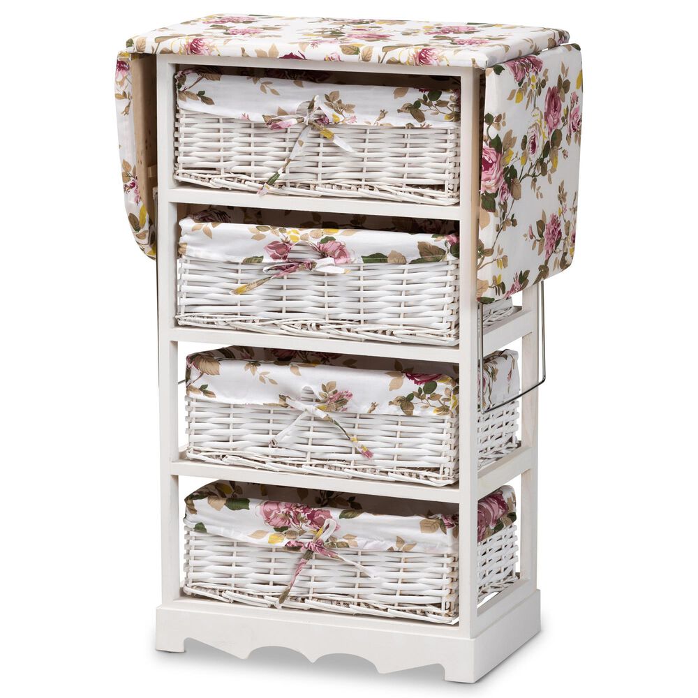 Baxton Studio Lacole Ironing Board with Woven Storage Baskets in White, , large