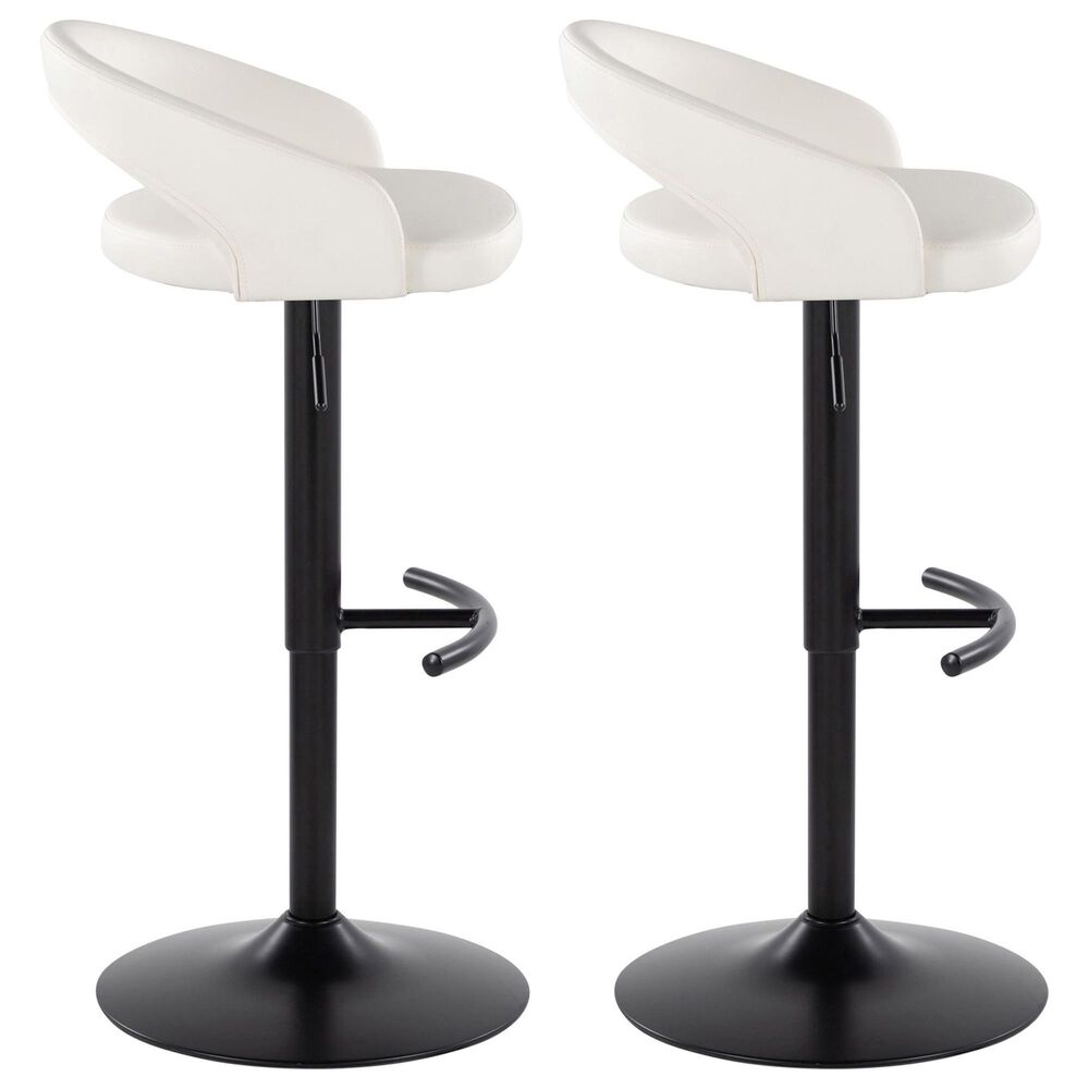 LumiSource Grotto Adjustable Bar Stool with White Faux Leather Upholstery in Black (Set of 2), , large