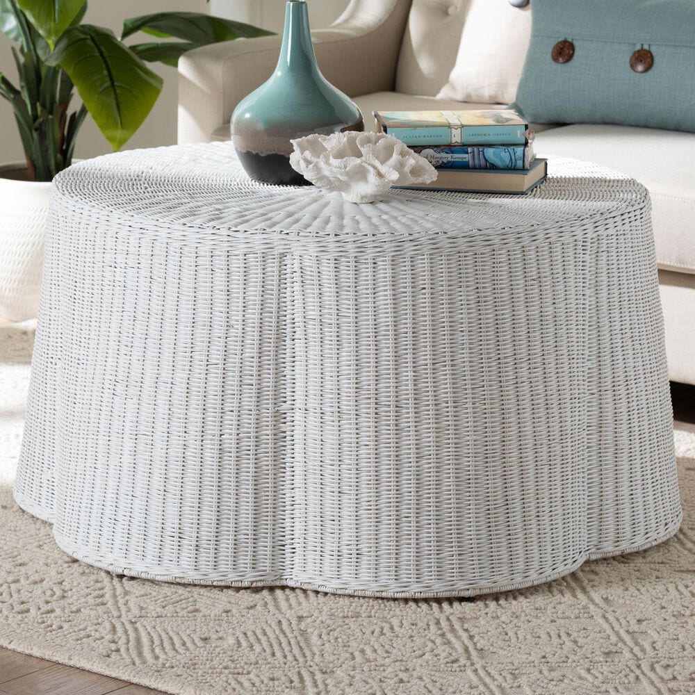 Baxton Studio Palm Patio Coffee Table in Chalk White, , large