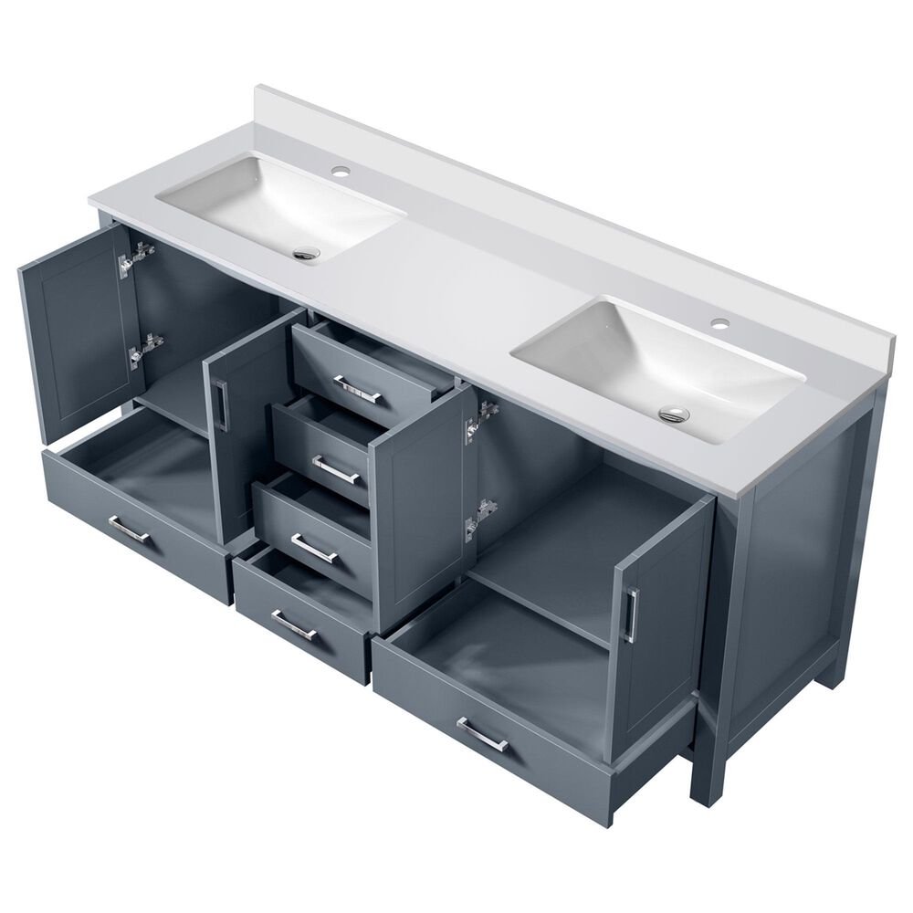 Lexora Home Jacques 72&quot; Double Bathroom Vanity in Dark Grey with 2 cm White Cultured Marble Top and Rectangular Sinks, , large