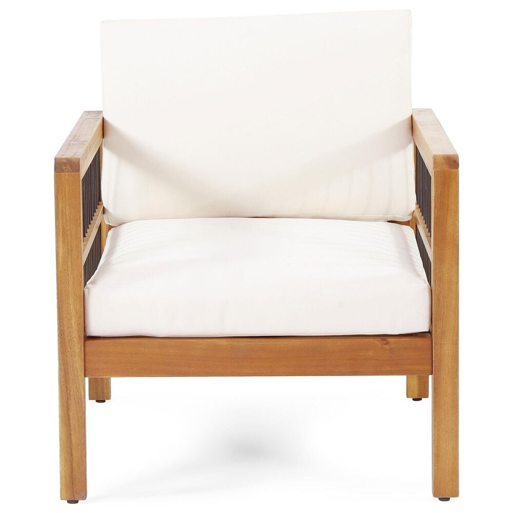 Hearth and Haven Outdoor Acacia Wood Club Chair with Beige Cushions and Slat Panel in Teak, , large