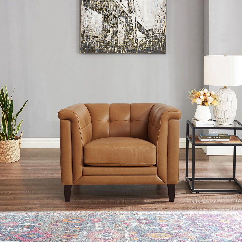 Hydeline Arvo Leather Accent Chair in Cognac Brown, , large