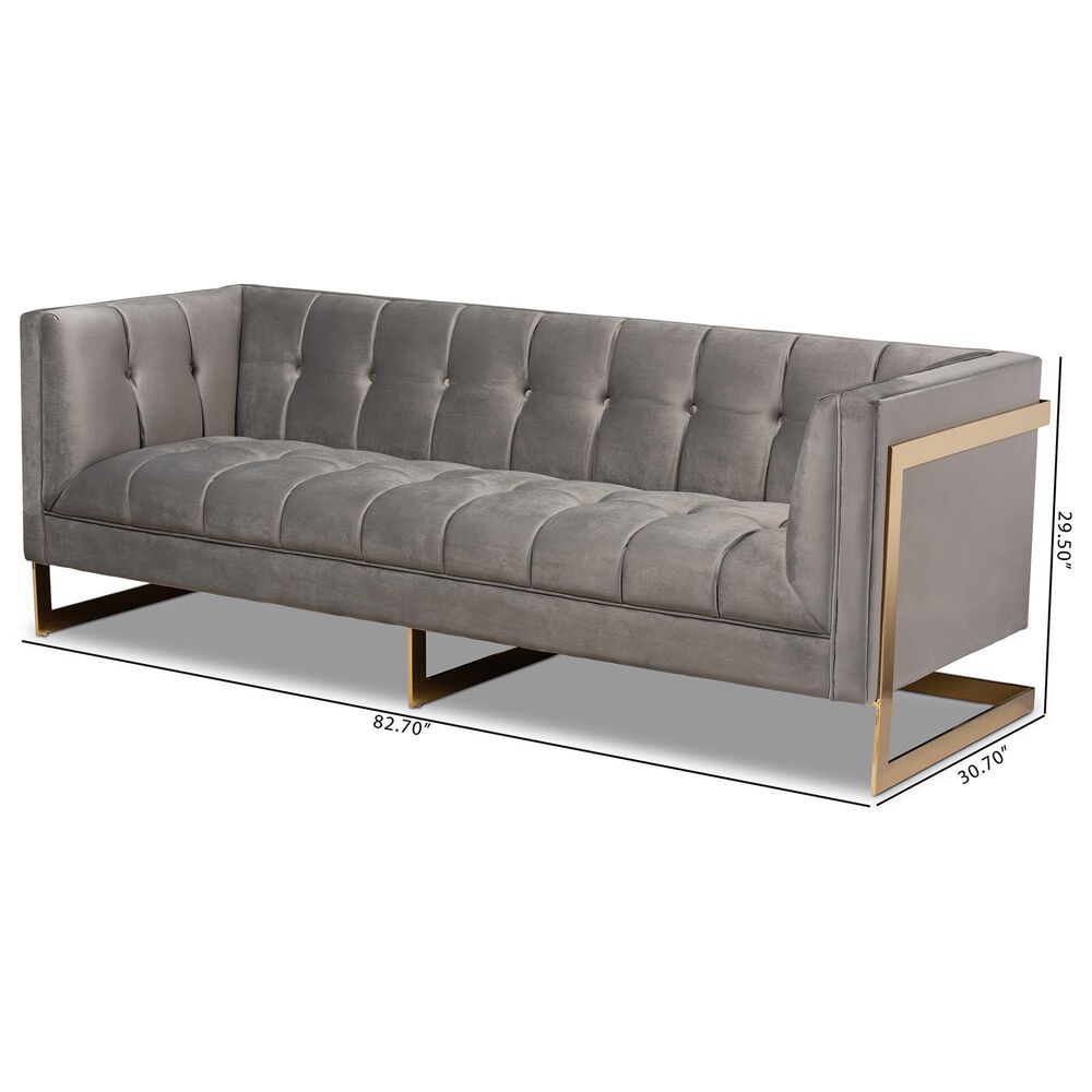 Baxton Studio Ambra Stationary Sofa in Grey Velvet, , large