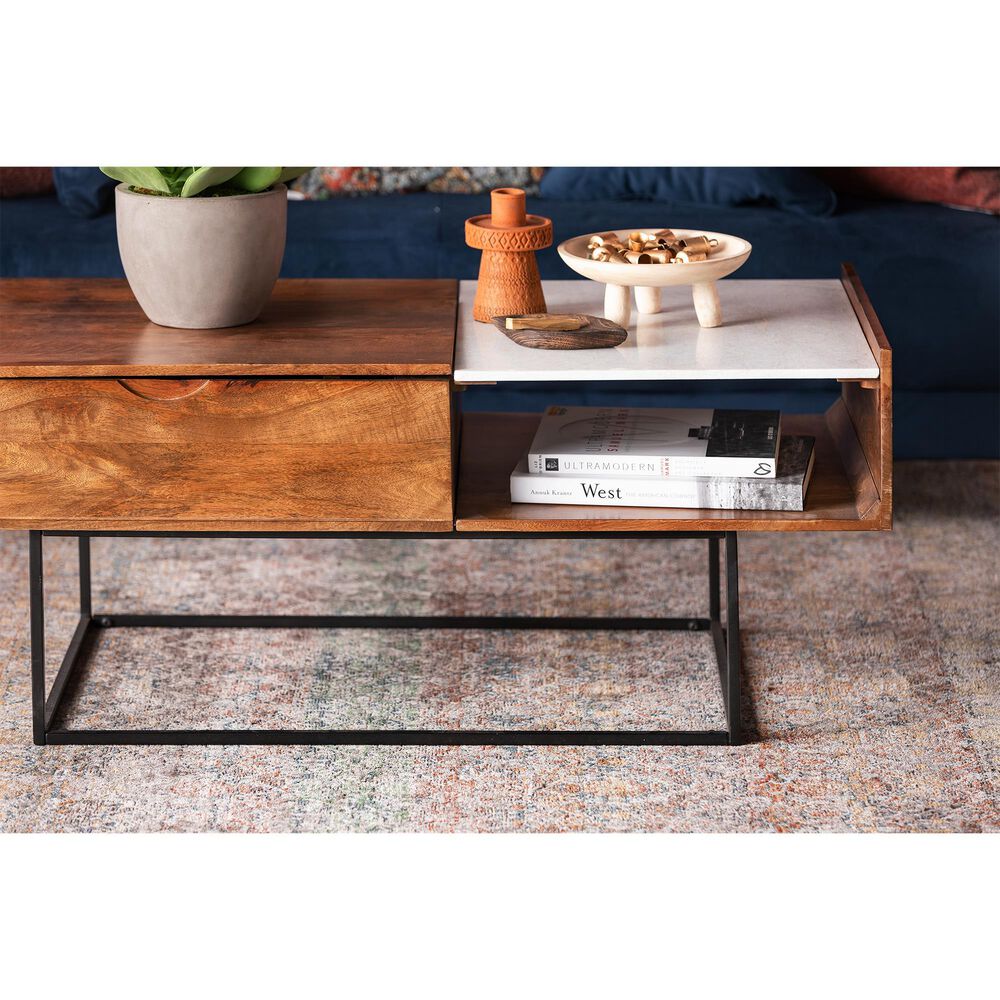 Signature Design by Ashley Rusitori Lift-Top Coffee Table in Black, Light Brown, and White Marble, , large