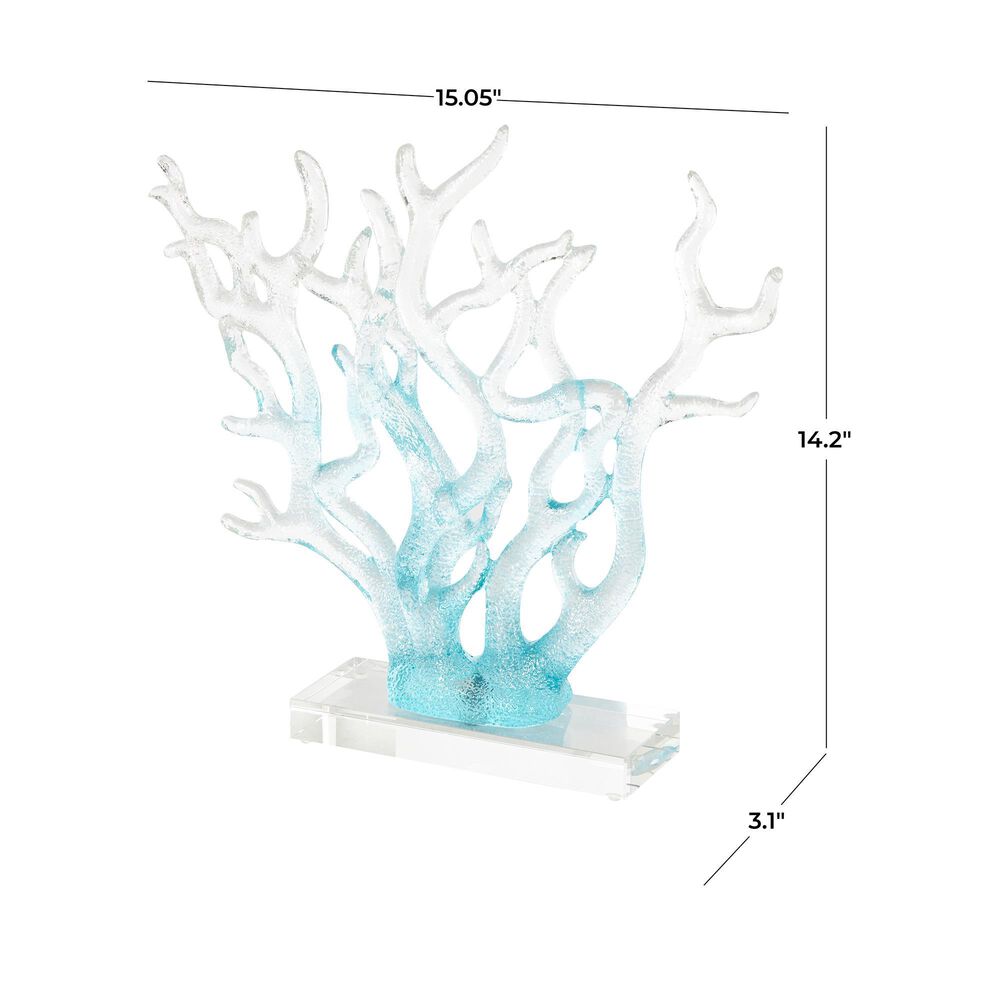 Maple and Jade Coral Ombre Decorative Sculpture with Base in Blue and Clear, , large