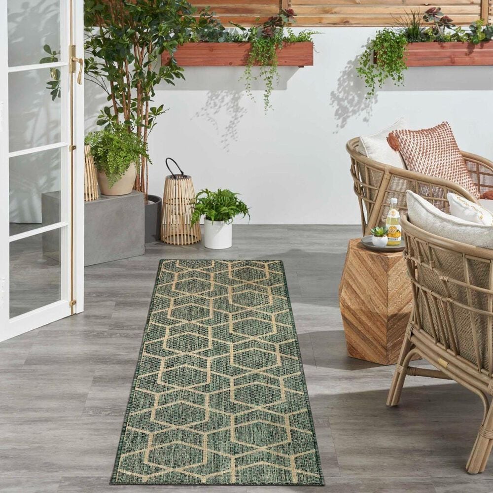 Nourison Horizon HOZ01 Green 2&#39; x 6&#39; Indoor/Outdoor Runner, , large
