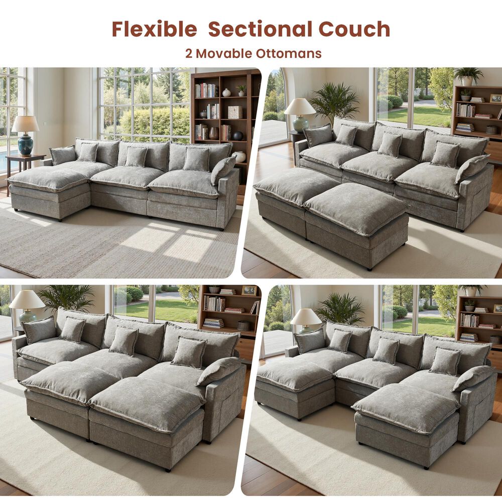 HOMLUX 107.87" Ultra-Comfort Chenille Sectional Sofa in Dark Gray, , large