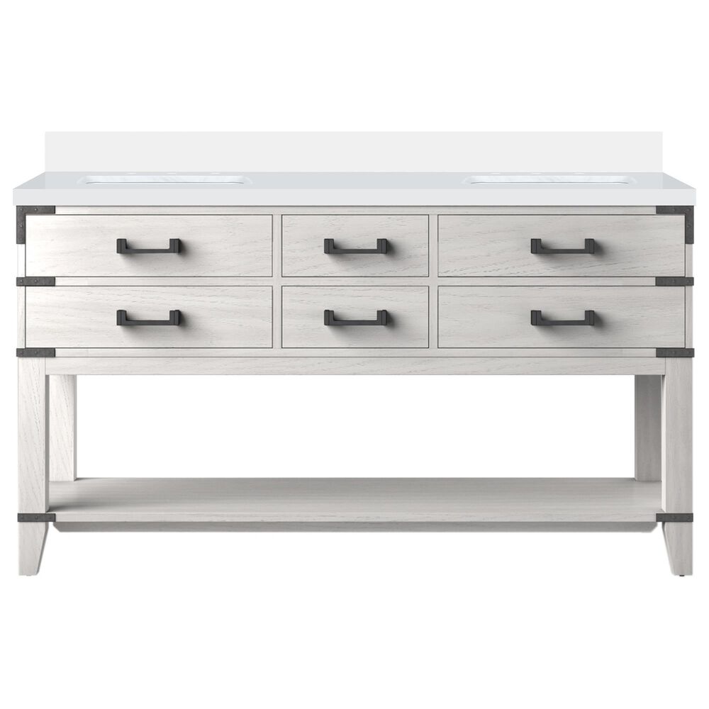 Lexora Home Norwalk 60&quot; Double Bathroom Vanity in White Oak with White Cultured Marble Top  and Rectangle Sink, , large