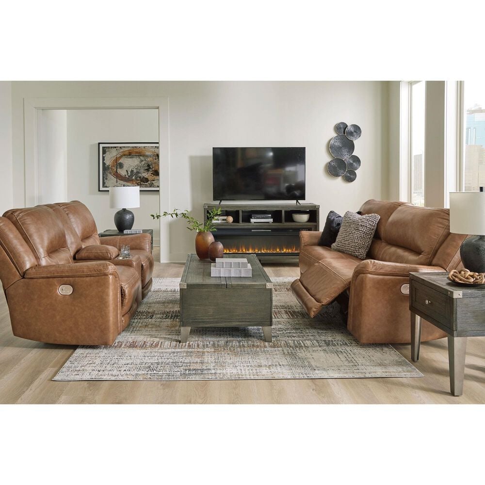 Ashley Trasimeno Power Reclining Loveseat with Console in Caramel, , large