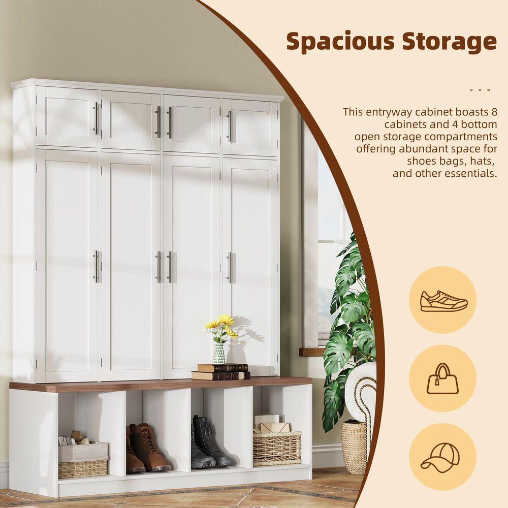 HOMLUX 4-Hook Hall Tree with 8-Door in White and Walnut, , large