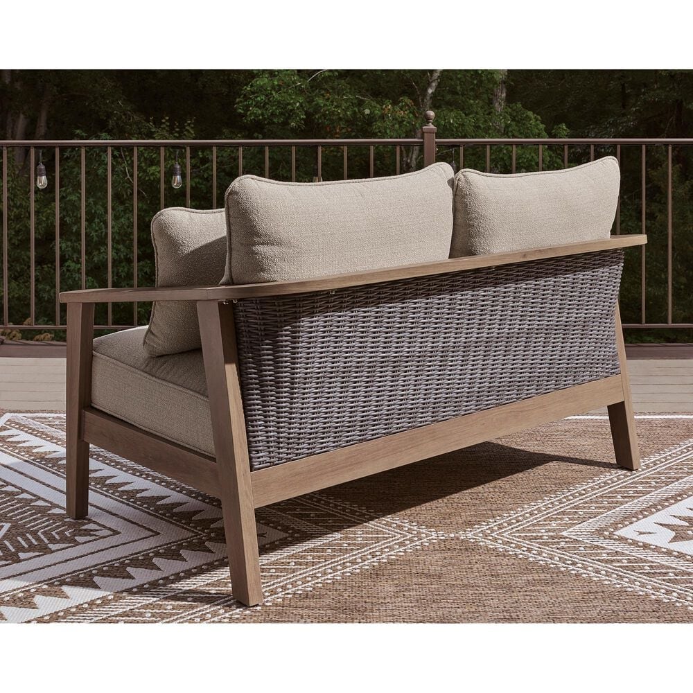 Ashley Harmony Headlands Outdoor Loveseat with Cushion in Natural and Gray, , large