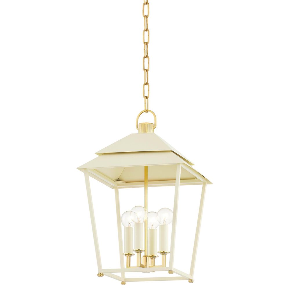 Hudson Valley Lighting Natick 12.5" 4-Light Lantern in Aged Brass and Soft Sand, , large