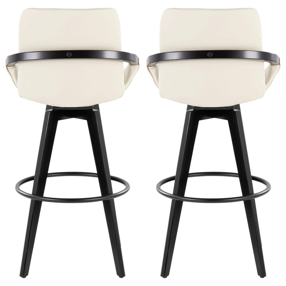 LumiSource Cosmo 30" Swivel Barstool with Cream Upholstery in Black (Set of 2), , large