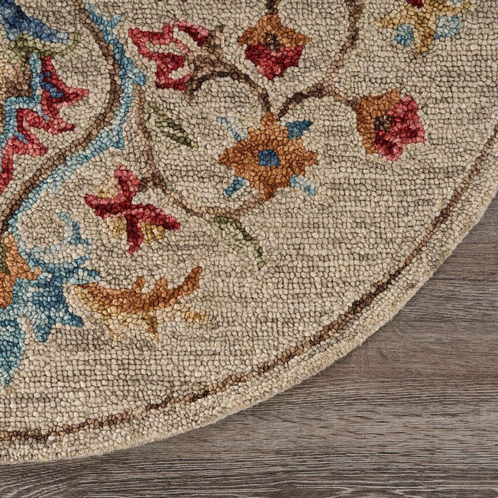 L&amp;R Resources Sinuous Floral Oasis 4&#39; Round Beige Area Rug, , large