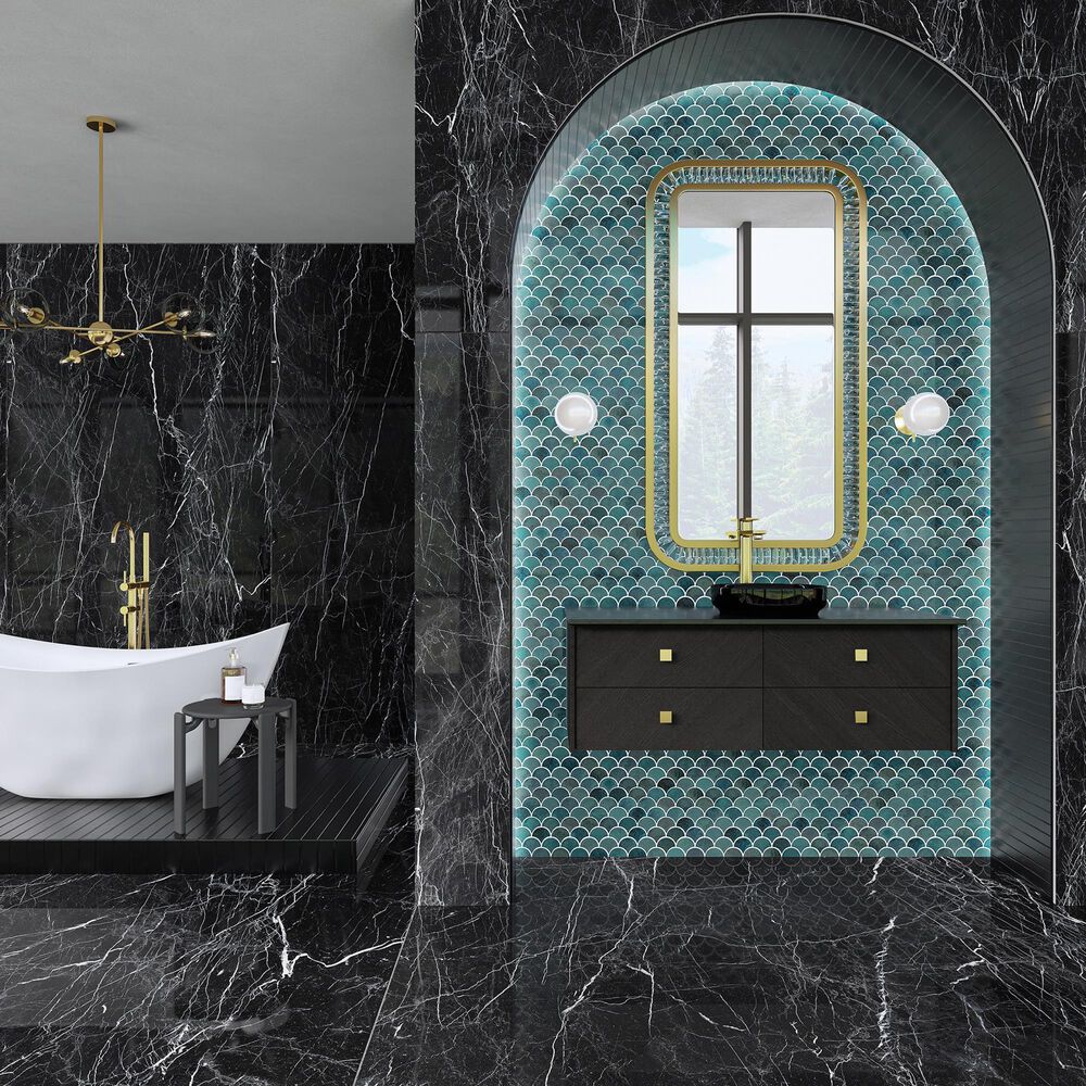 Dal-Tile Miramo Horizon 3&quot; Fan Undulated on 13.25&quot; x 12.75&quot; Ceramic Mosaic Sheet, , large