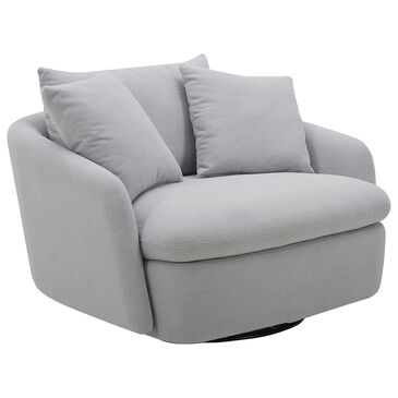 Simeon Collection Boomer Oversized Swivel Accent Chair in Dame Dove Grey, , large