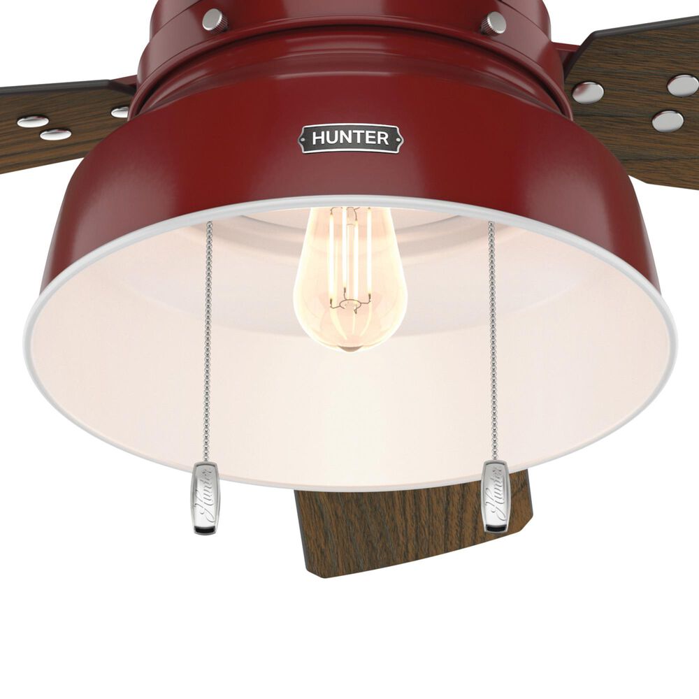Hunter Mill Valley Low Profile 52&quot; Outdoor Ceiling Fan with Light in Barn Red, , large