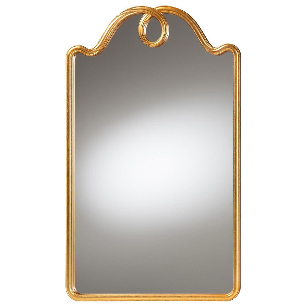 Baxton Studio Eara Wall Mirror with Decorative Top in Gold, , large