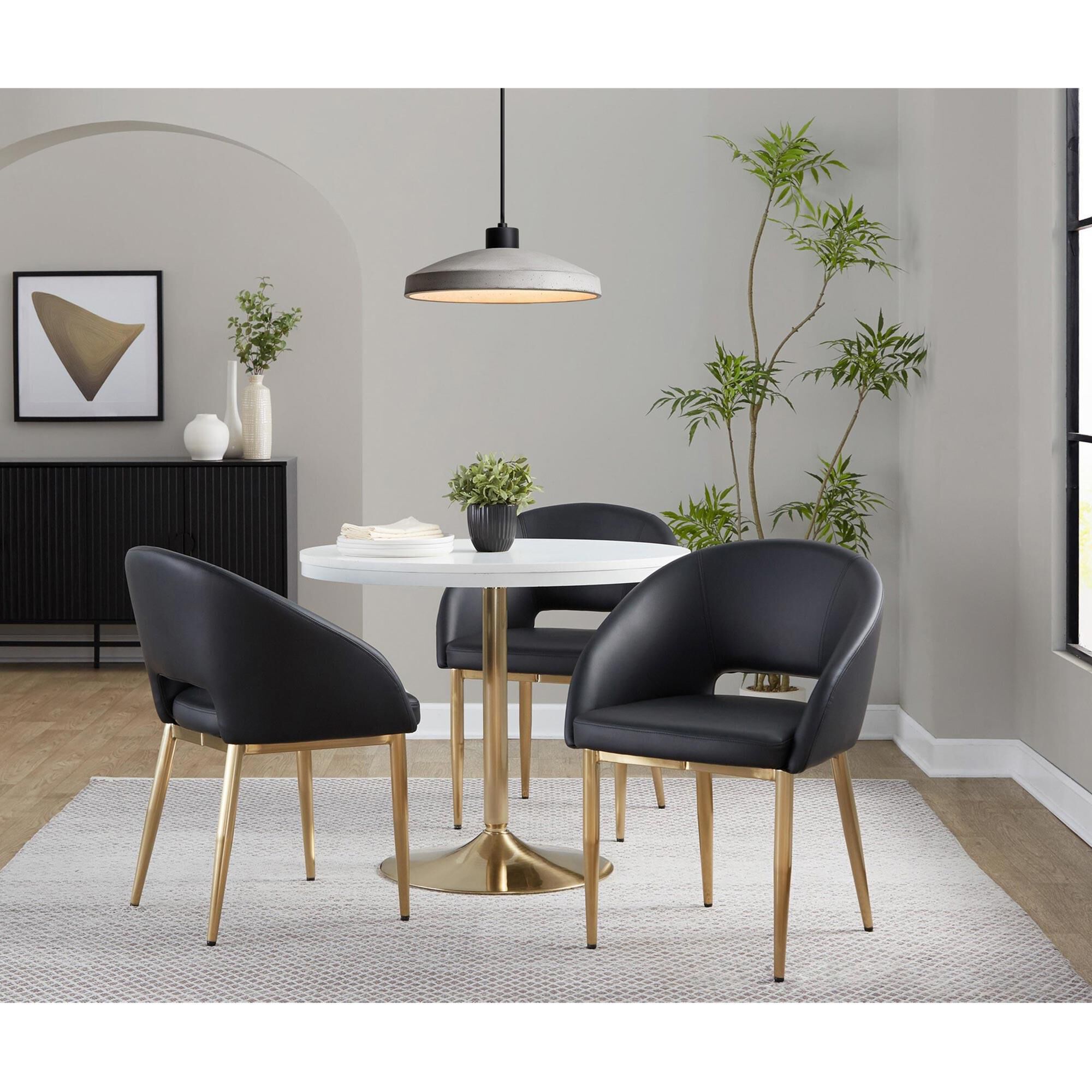 LumiSource Renee Arm Chair with Black Faux Leather Cushion in Gold