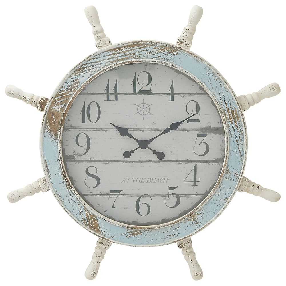 Maple and Jade 28" Wall Clock in Blue, White and Light Brown, , large