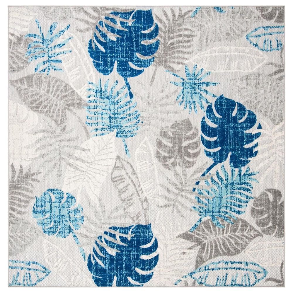 Safavieh Cabana CBN831F 8" Square Grey and Blue Indoor/Outdoor Area Performance Rug, , large