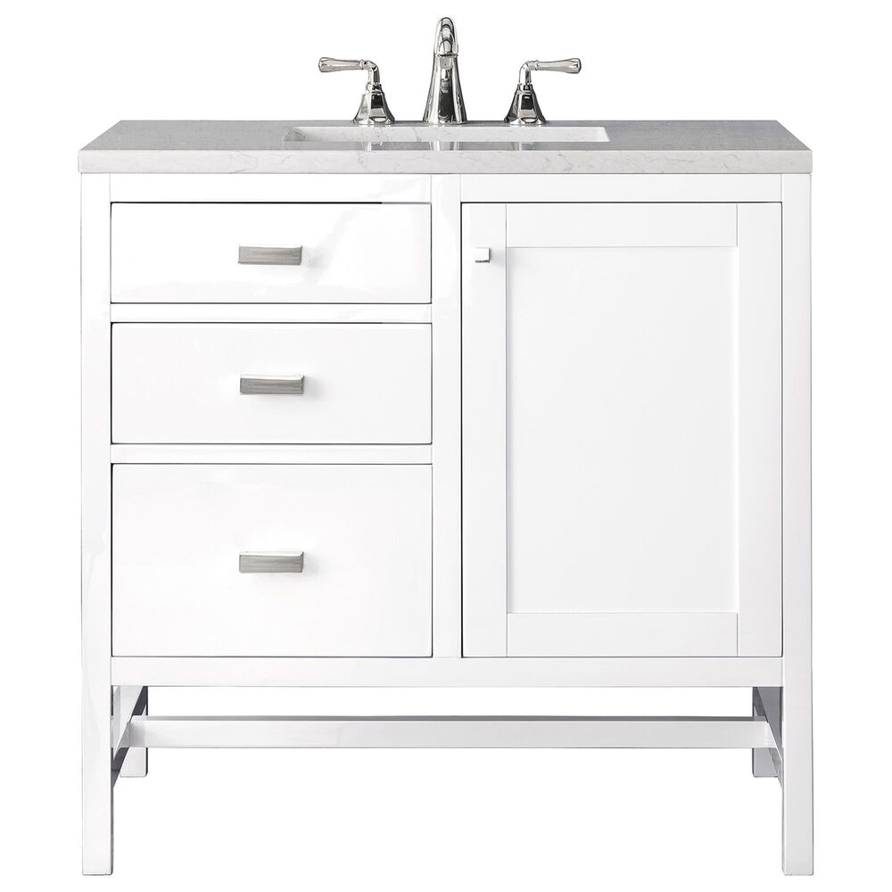 James Martin Vanities Addison 36" Single Bathroom Vanity in Glossy White with 3 cm Eternal Jasmine Pearl Quartz Top and Rectangular Sink, , large