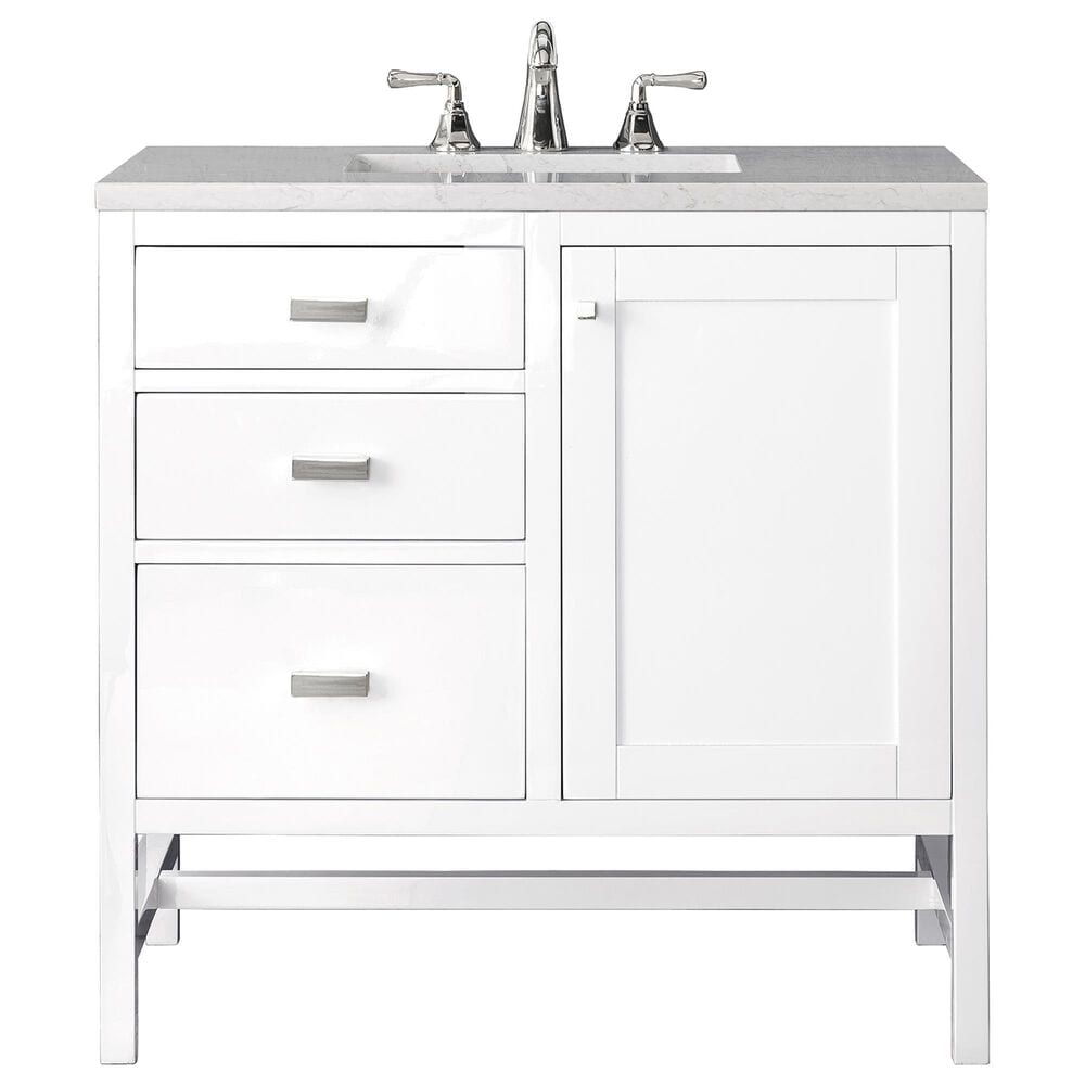 James Martin Vanities Addison 36" Single Bathroom Vanity in Glossy White with 3 cm Eternal Jasmine Pearl Quartz Top and Rectangular Sink, , large